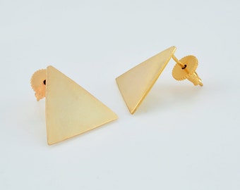 Triangle Stud Earrings, Gold Plated Earrings, Handmade Brass Earrings, Gold Filled Studs Earrings, Daily Wear Earrings