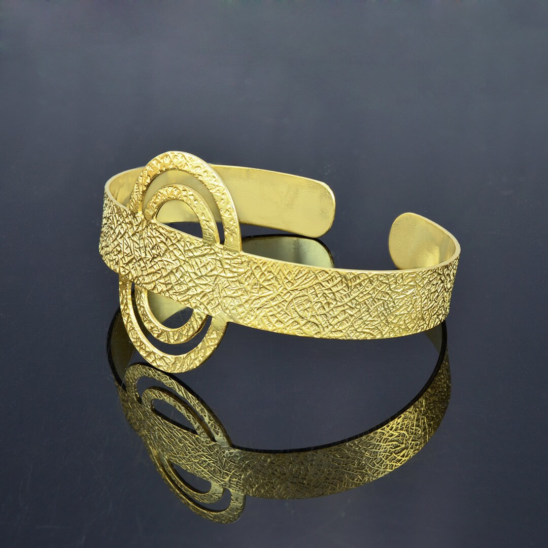 Gold Chunky Wrist Cuff Bangles, Gold Plated Hammered Open Cuff Bangle