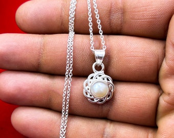 Pearl Gemstone Silver Pendant, 925 Sterling Silver Pearl Necklace, Pearl Layering Necklace, Dainty Pearl Charm, Wedding Gifts Women