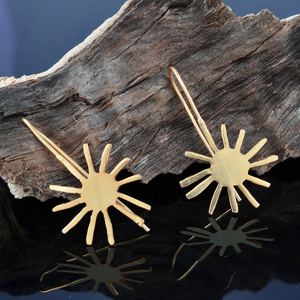 Star Shape Earrings Sun Rays Pattern Earring 18K Gold Plated Etsy