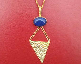 Lapis Lazuli Pendant, 18K Yellow Gold Plated Gemstone Pendant, Hand-Crafted Pendant Jewellery, Designer Pendant, Perfect Gift For Women