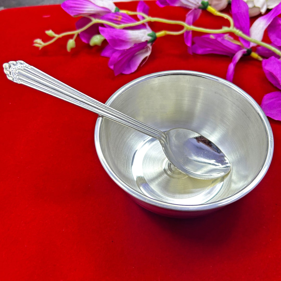 Pure Silver Bowls and Spoons Serving Dishes, Bowl With Spoon for Baby