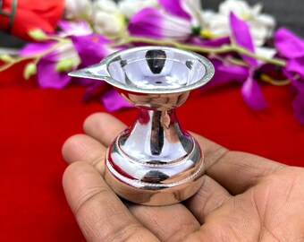 Silver Diya, Indian Puja Oil Lamp, Deepak for Home, Home Temple Accessories, Silver Puja Utensils, Best Gifting Puja Article