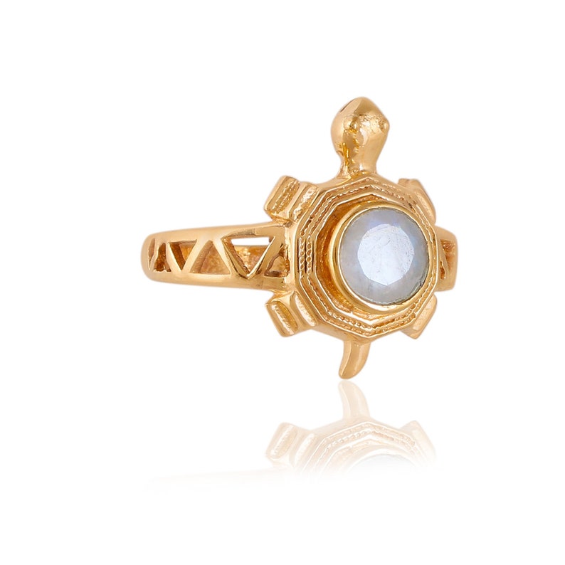 Tortoise Ring, Rainbow Moonstone Round Cut 18k Gold Plated Over Brass Ring, Turtles Spinner Ring, Designer Handmade, Gemstone Turtles Ring image 1