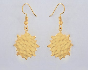 Handcrafted Brass Earrings, Gold Plated Brass Earrings, Hammered Plain Earrings Char, Unique Earrings Charm, FREE SHIPPING