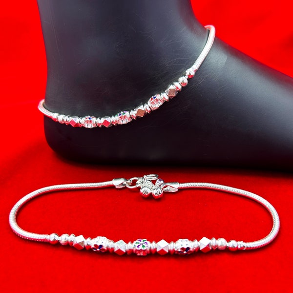 Silver Anklet, Trendy Indian Silver Anklet, Anklet for Women, Designer Sterling Silver Anklet, Customized Ankle Bracelet