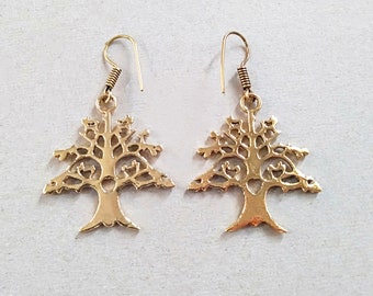 Brass Tree of Life Earrings, Handmade Tree Earrings, Twisted Tree Earrings, Nature Lover Jewelry, Tree Dangle Earrings