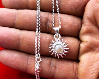 Sun Pearl Necklace, Sun Pendant Necklace with Pearl, Boho Jewelry, Gift for her