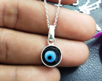 Tiny Evil Eye Pendant, Sterling Silver Necklace, Minimalist Jewelry, Good Luck Charm, Protection Jewelry
