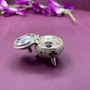 Solid Sterling Silver Handmade Unique Antique Design Brides Eye Kajal Box, Kumkum Sindoor Box, Small Trinket Box Silver Article image 5