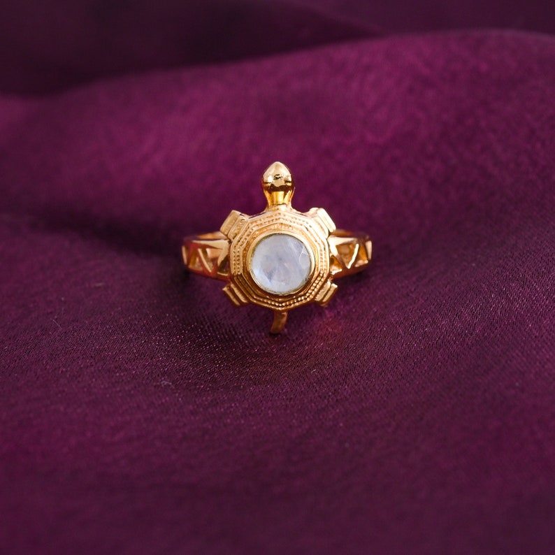 Tortoise Ring, Rainbow Moonstone Round Cut 18k Gold Plated Over Brass Ring, Turtles Spinner Ring, Designer Handmade, Gemstone Turtles Ring image 4