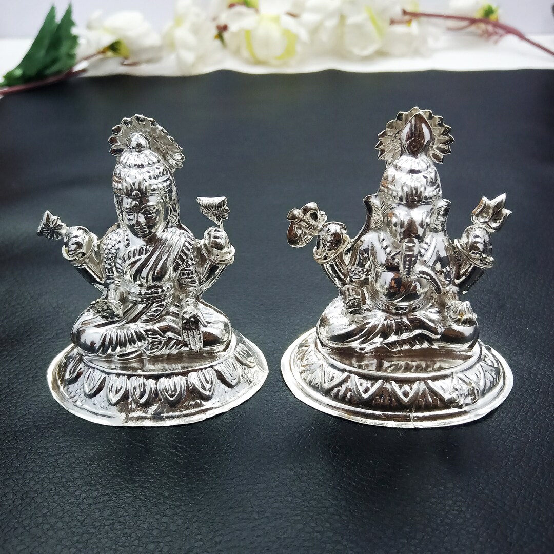 999 Fine Silver Ganesh Laxmi Idols Devotional Article Hindu Etsy