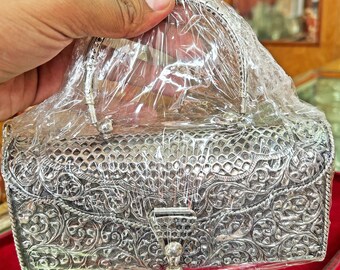 Pure Silver Clutch, Wedding Silver Clutch, Silver Evening Purse, Vintage Handbags, Bridal Silver Clutch, Bridesmaid Gift, Gifts for Her