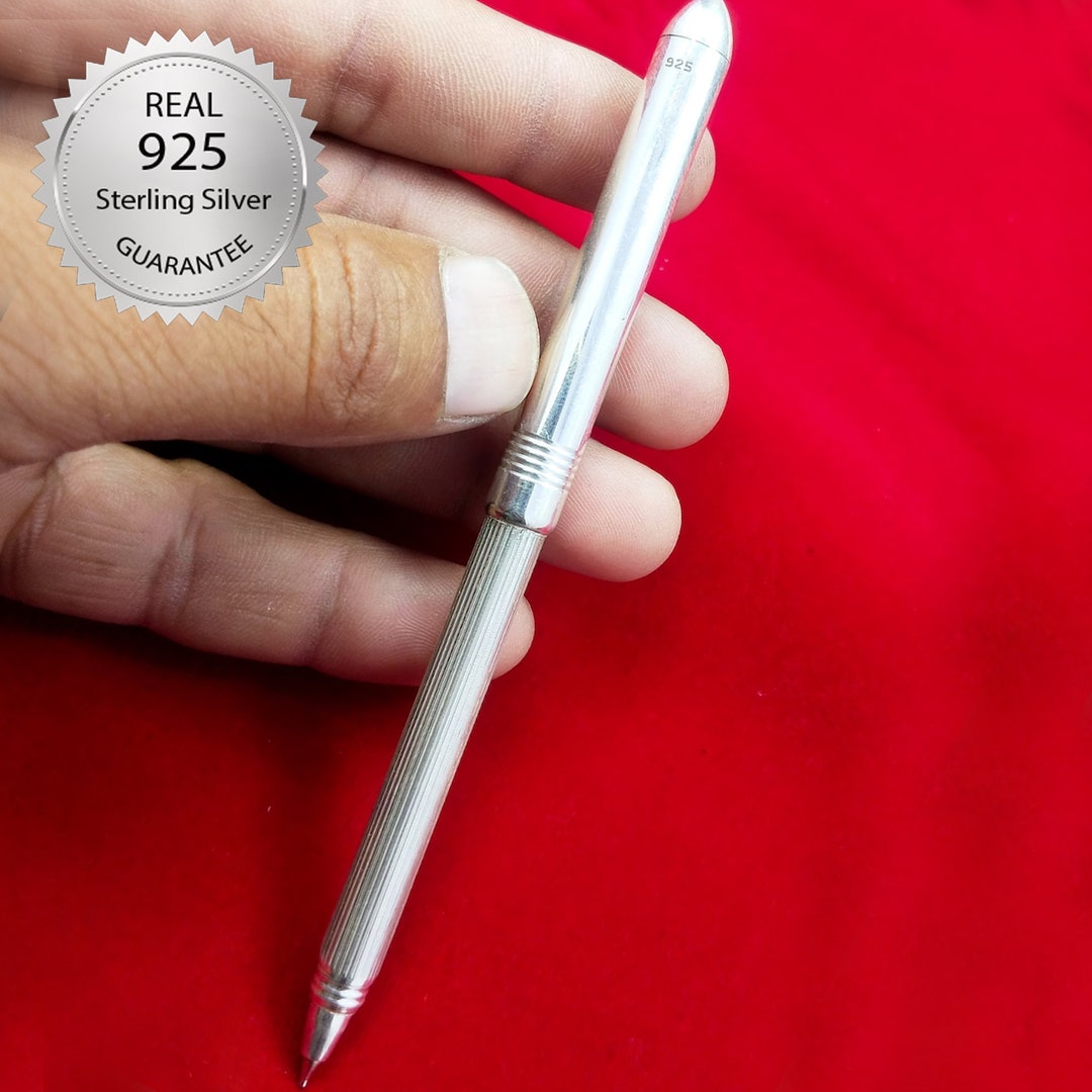 Handcrafted Ballpoint Pen, Solid 925 Sterling Silver Writing Pen for