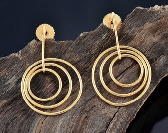 Circle Earrings, Round Dangle Earrings, Minimal Jewelry, Gold Overlay Earrings, Open Circle Brass Earring, Fashion Earrings, Gift for Her