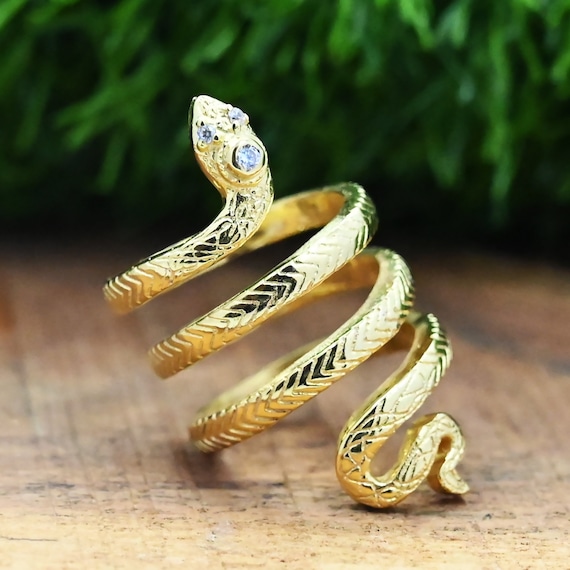LARGE Brass Snake Ring, Serpent Ring, Cobra Ring, Full finger Ring, Gold  Tone Snake Ring, Spiritual, Boho, Gypsy Ring, Festival jewelry
