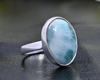 Genuine Larimar Ring, Dominican Republic Larimar, Larimar Gemstone Ring, 925 Sterling Silver Ring, Larimar Silver Ring, Larimar Jewelry