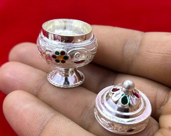 925 Sterling Silver Trinket Box, Vintage Design Silver Jewelry Box, Casket Box, Handmade Brides Eye Kajal Box, Kumkum Sindur Box