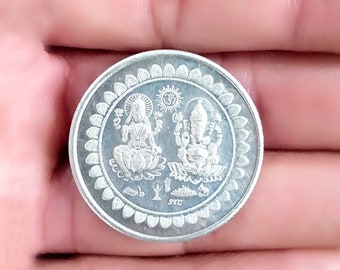 Pure 99.90% Silver 5grams Laxmi Ji Ganesh Ji Silver Coin, Laxmi Coin for Pooja, Hindu Religious Good Luck Coin, Traditional Coin