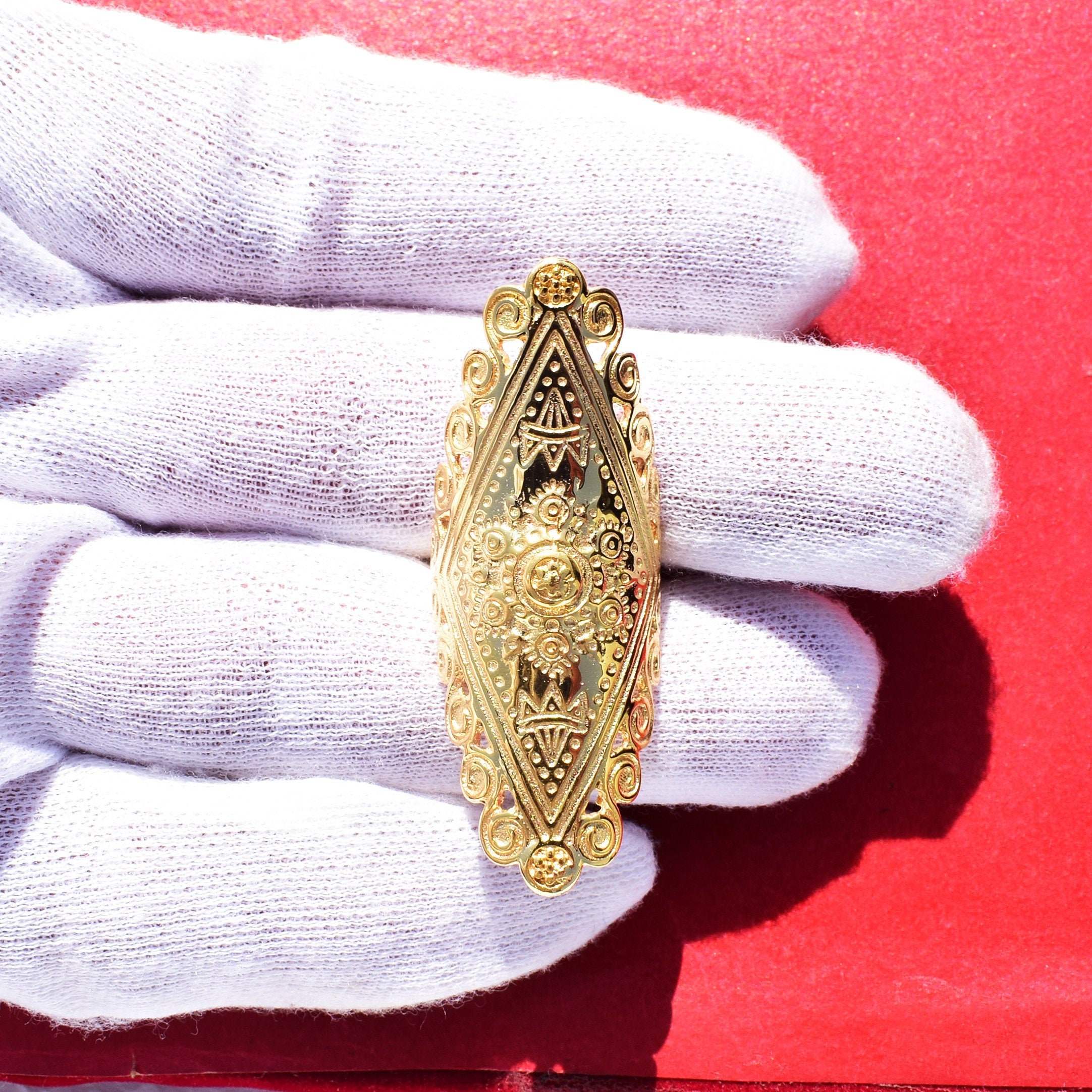 Sterling Silver Extra Long Ring, Full Finger Gemstone Bohemian Ring, Design  by Amir Poran - Etsy