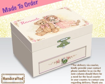 PersonalizedMusical Jewelry Box, Bear Musical Box, Gift for Girl, Nursery Decor, Personalised Music Box, Christmas Gift