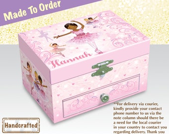 Personalized Musical Jewelry Box, African American Ballerina, Gift for Girl, Nursery Decor, Personalised Music Box, Christmas Gift