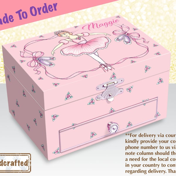 Personalized Musical Jewelry Box, Ballerina Musical Box, Gift for Girl, Nursery Decor, Personalised Music Box, Christmas Gift