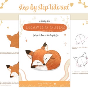Un guide de dessin étape par étape pour savoir comment dessiner et colorier un renard mignon dans Procreate, en utilisant le style livre pour enfants. Tutoriel Procreate, pdf instantané