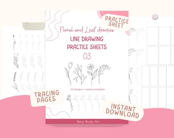 Flower and Leaf Doodle Drawing, set 03, Practicesheets PDF – 10 Simple Designs, Fun Drawing Practice for Beginners