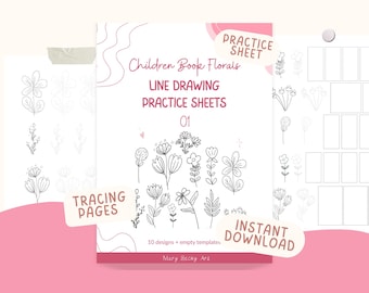 Children's Book Florals Doodle Drawing, set 01, Practicesheets PDF – 20 Simple Designs, Fun Drawing Practice for Beginners