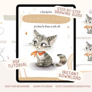 Hoe je een schattige kat tekent en kleurt, kinderboekstijl, een stapsgewijze tekengids, voortplanten, met videotutorial, pdf