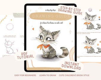 Cute Cat Drawing Guide, Step-by-Step, Children's Book Style (PDF)