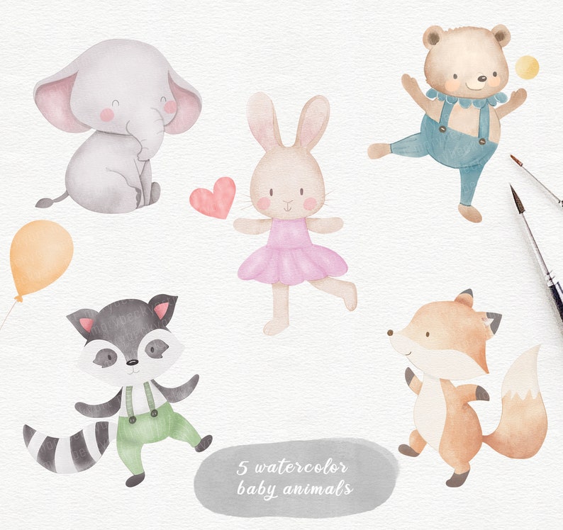Watercolor Circus Animals Clipart – Hand-painted Nursery Art (instant ...