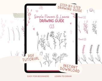 Simple Flowers & Leaves Drawing Guide Set 03 – Easy Floral Doodle Tutorial for Beginners, Children's Book Florals  – Printable PDF