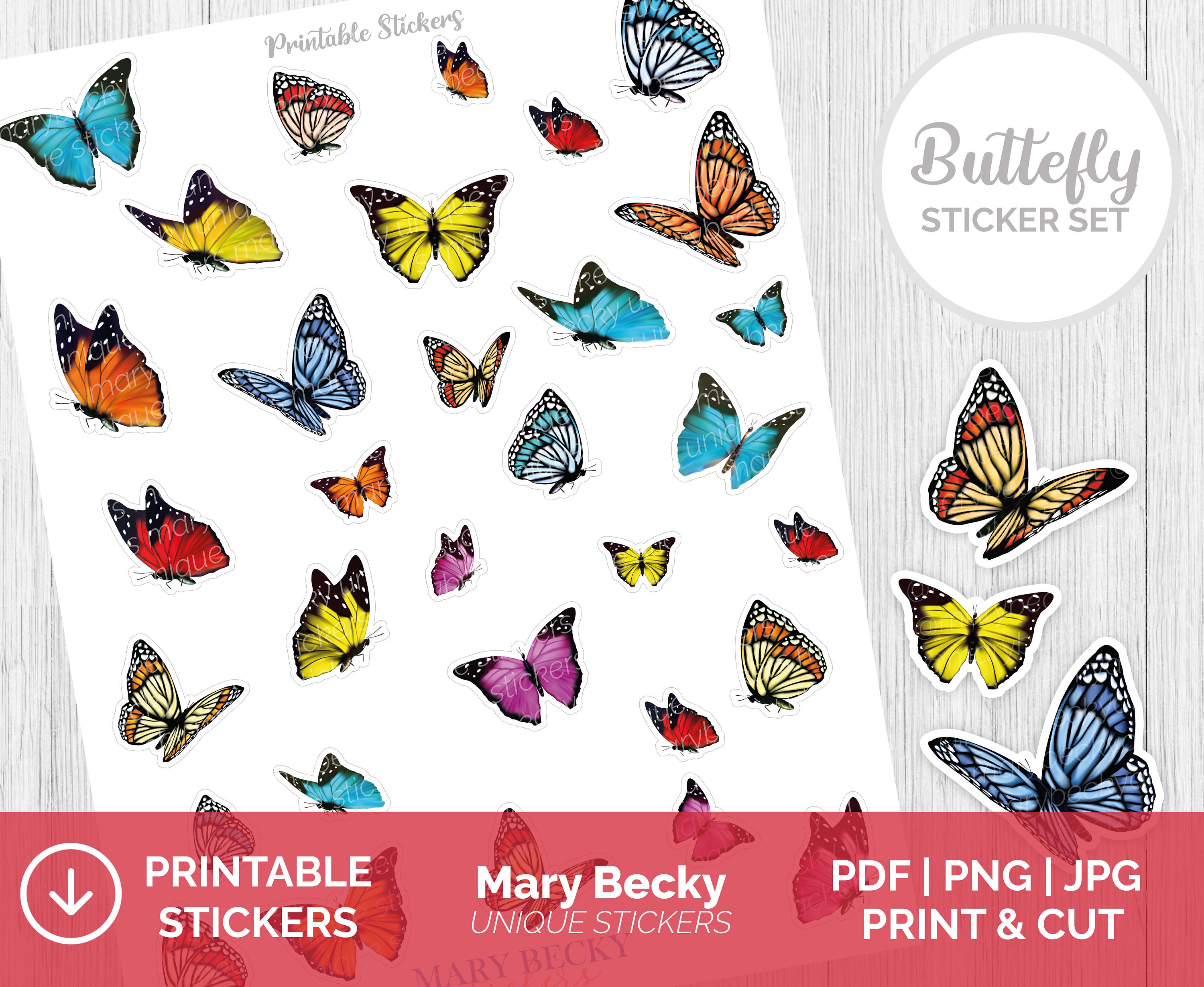 Butterfly sticker pack printable stickers Colorful decals | Etsy