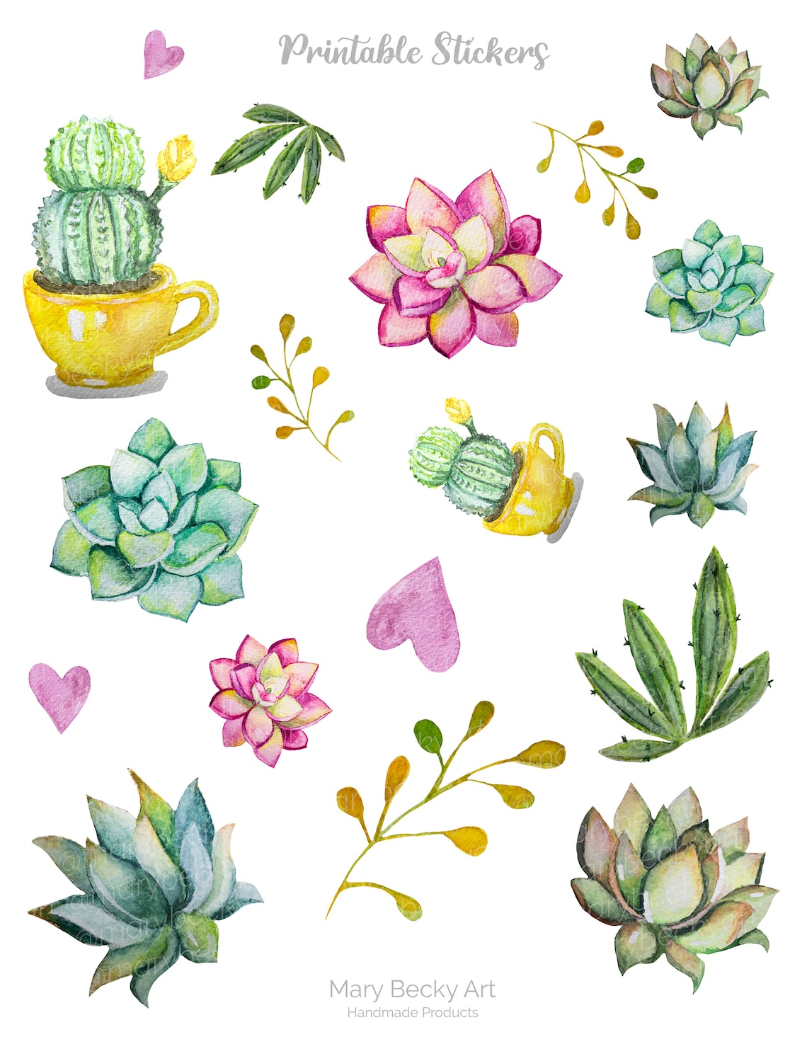 Digital Printable Succulent Stickers Set Printable | Etsy