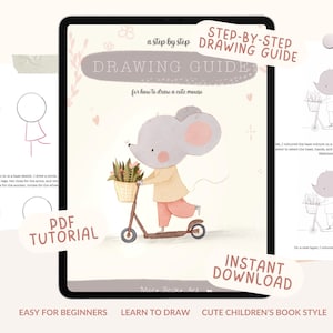 かわいいネズミの描き方と色塗り方法、絵本風、ステップバイステップの描画ガイド、Procreate、ビデオチュートリアル付き、PDF