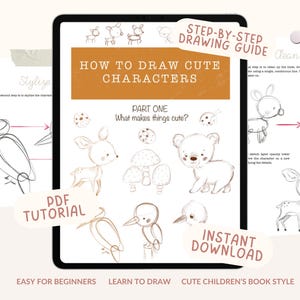 Cómo dibujar personajes adorables / Tutorial paso a paso para Procreate / Guía de dibujo fácil estilo libro infantil (PDF)