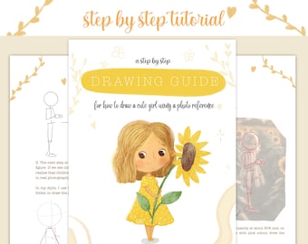 How To Draw and Colour a Girl from a Reference Image, Children Book Style, A Step by Step Drawing Guide, Procreate, with video tutorial, pdf