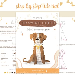 A Step by Step Drawing Guide for How To Draw and Colour a Cute and Simple Dog in Procreate, Procreate Tutorial, Ipad tutorial, pdf format