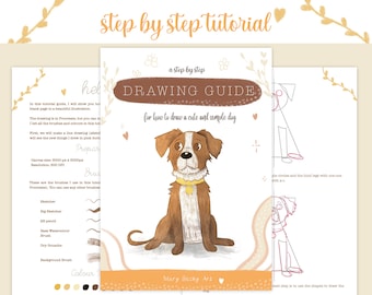 A Step by Step Drawing Guide for How To Draw and Colour a Cute and Simple Dog in Procreate, Procreate Tutorial, Ipad tutorial, pdf format