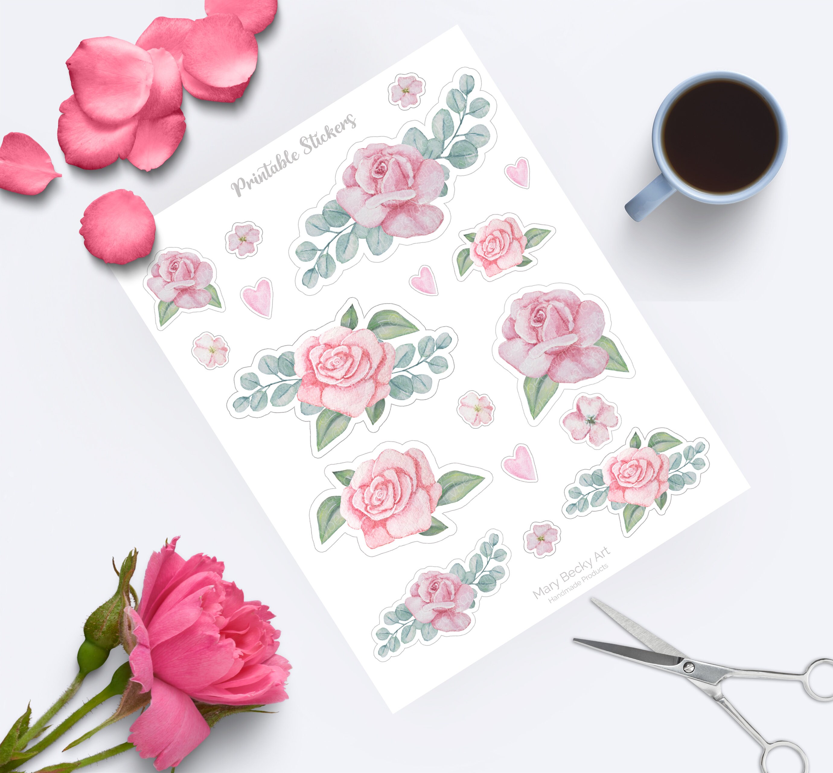 Digital Printable Rose Stickers Set Printable Stickers | Etsy