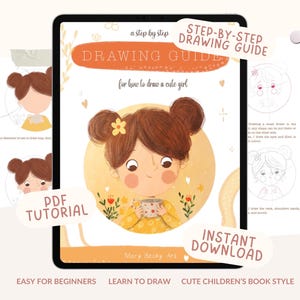 Una guida passo passo su come disegnare e colorare una ragazza carina in Procreate, usando lo stile dei libri per bambini. Tutorial di Procreate, PDF istantaneo
