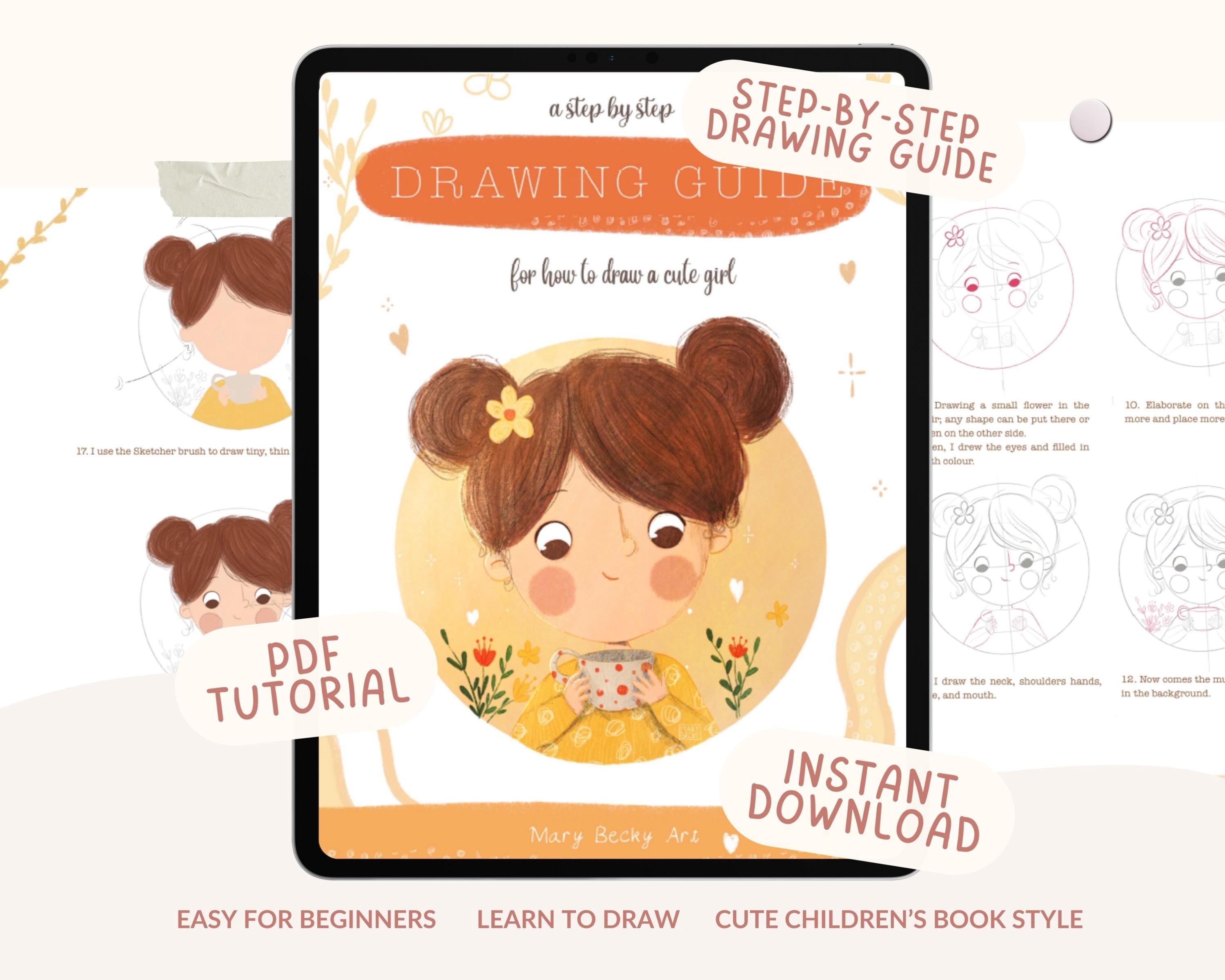 A Step by Step Drawing Guide for How to Draw and Colour a Cute Girl in ...