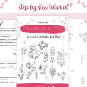 How To Draw Flowers, Florals, Children Book Style, A Step by Step Drawing Guide, Procreate, tutorial, pdf, line drawing, easy to draw