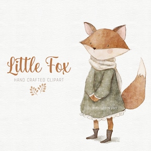 Aquarel Little Fox PNG - Handgeschilderde Vintage Woodland Fox Clipart, Commercieel gebruik, Baby Dieren, Verjaardagsuitnodiging, Digitale download
