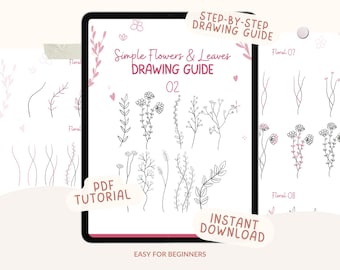 Simple Flowers & Leaves Drawing Guide Set 02 – Easy Floral Doodle Tutorial for Beginners, Children's Book Florals  – Printable PDF