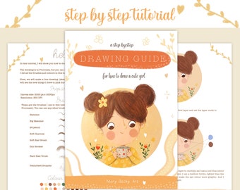 A Step by Step Drawing Guide for How To Draw and Colour a Cute Girl in Procreate, using Children Book Style. Procreate Tutorial, instant pdf