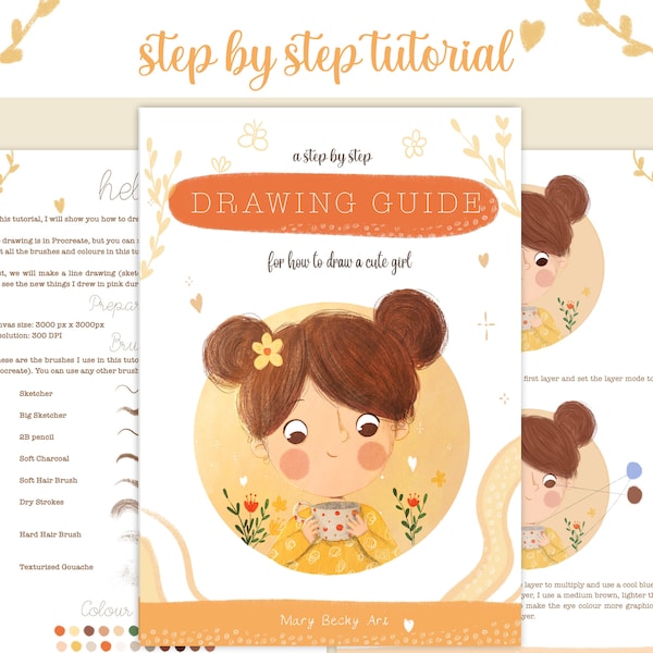 A Step by Step Drawing Guide for How To Draw and Colour a Cute Girl in Procreate, using Children Book Style. Procreate Tutorial, instant pdf