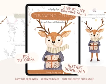 クリスマス鹿の描き方ガイド、ステップバイステップのチュートリアル（PDF）